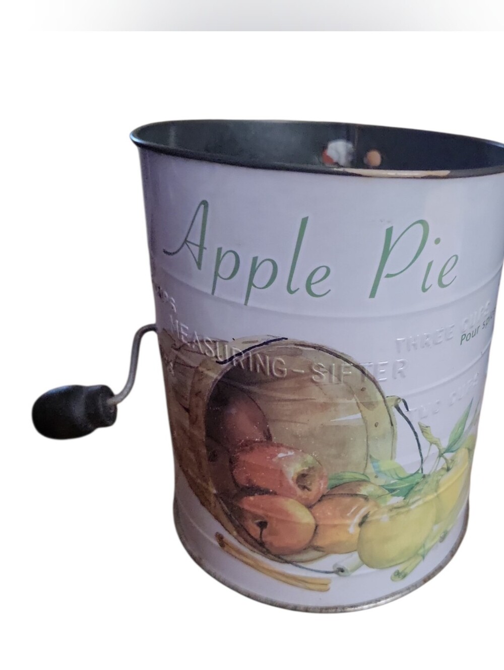 Vintage Apple Pie Recipe Metal 3 Cup Flour Sifter ~ Farmhouse ~ Country Chic